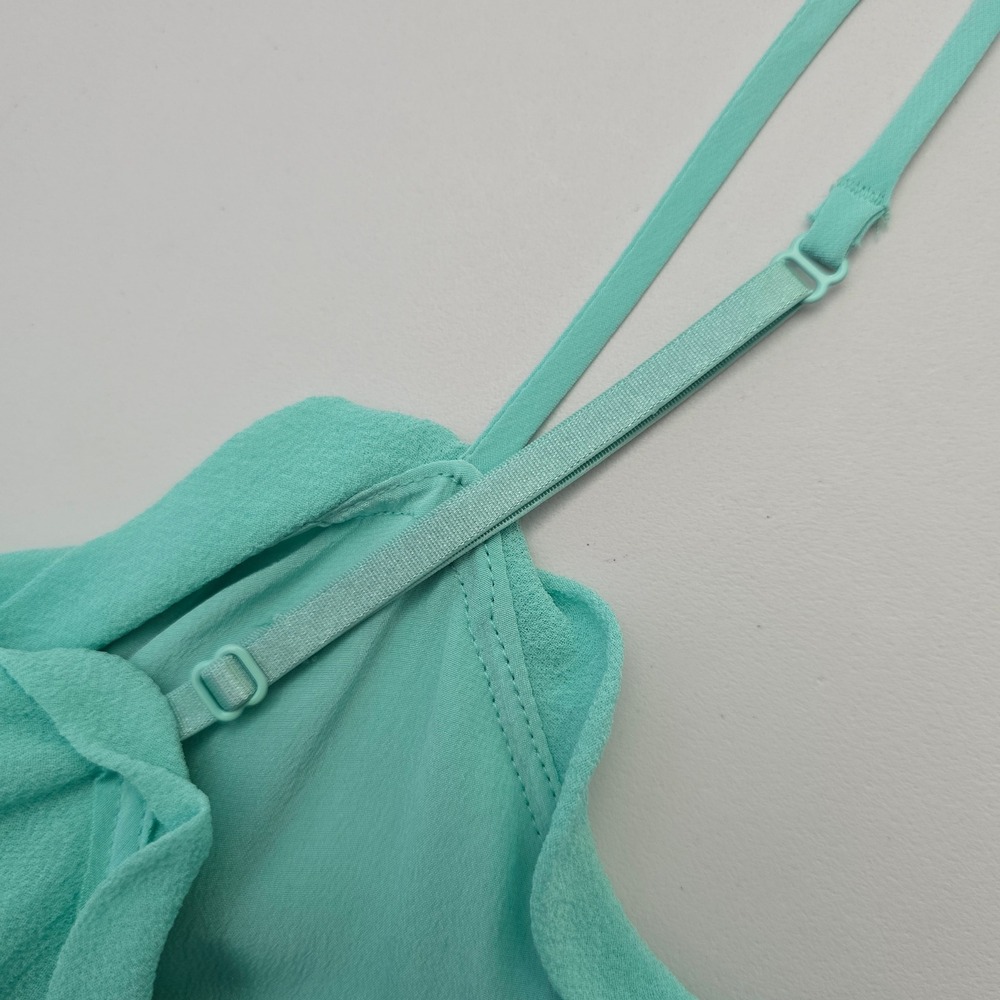 Wilfred Women's Aquamarine 100% Silk Ruffle Mini Slip Spaghetti Straps Dress S - Picture 4 of 11